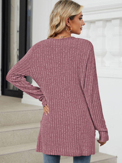 Pocketed Open Front Long Sleeve Cardigan Carauana Store