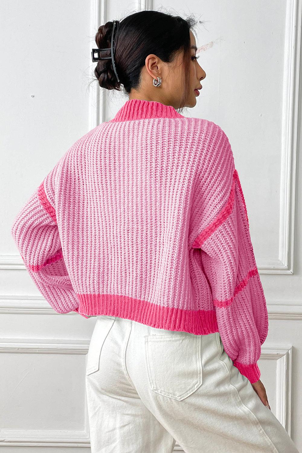 Contrast Open Front Long Sleeve Cardigan Carauana Store