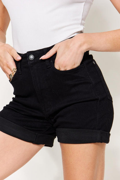 Judy Blue Full Size High Waist Tummy Control Cuffed Denim Shorts Carauana Store