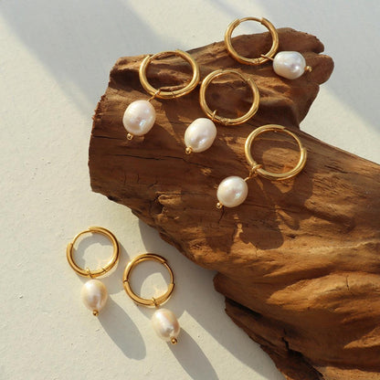 Gold-Plated Titanium Steel Pearl Earrings Carauana Store