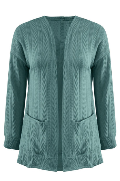Full Size Textured Open Front Long Sleeve Cardigan Carauana Store