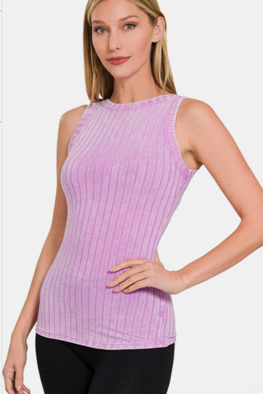 Zenana Ribbed Washed Round Neck Tank Carauana Store