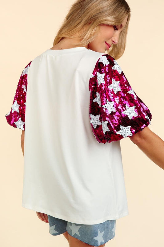 Haptics Star Sequin Bubble Short Sleeve Top Carauana Store