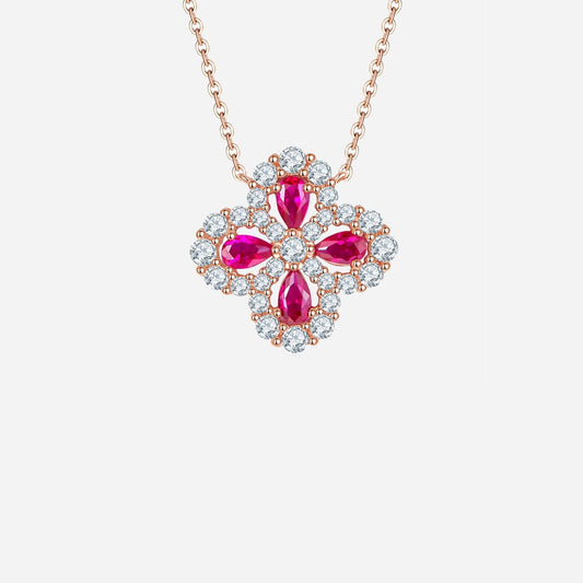 Lab-Grown Ruby 925 Sterling Silver Flower Shape Necklace Carauana Store