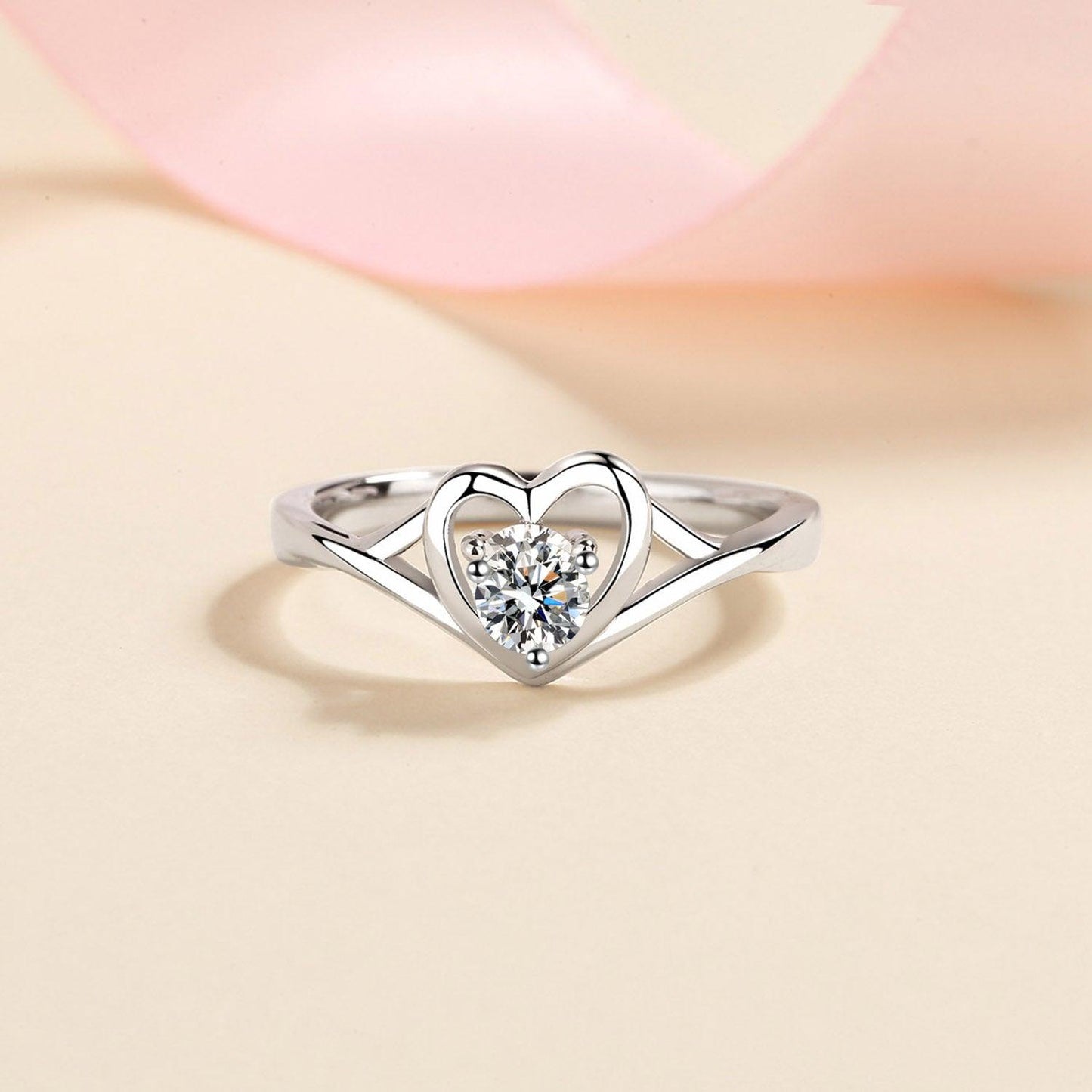 Moissanite Heart 925 Sterling Silver Ring Carauana Store