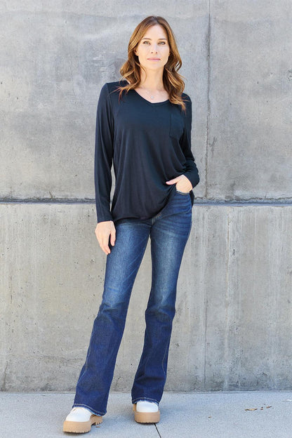 Basic Bae Full Size V-Neck Long Sleeve Top Carauana Store