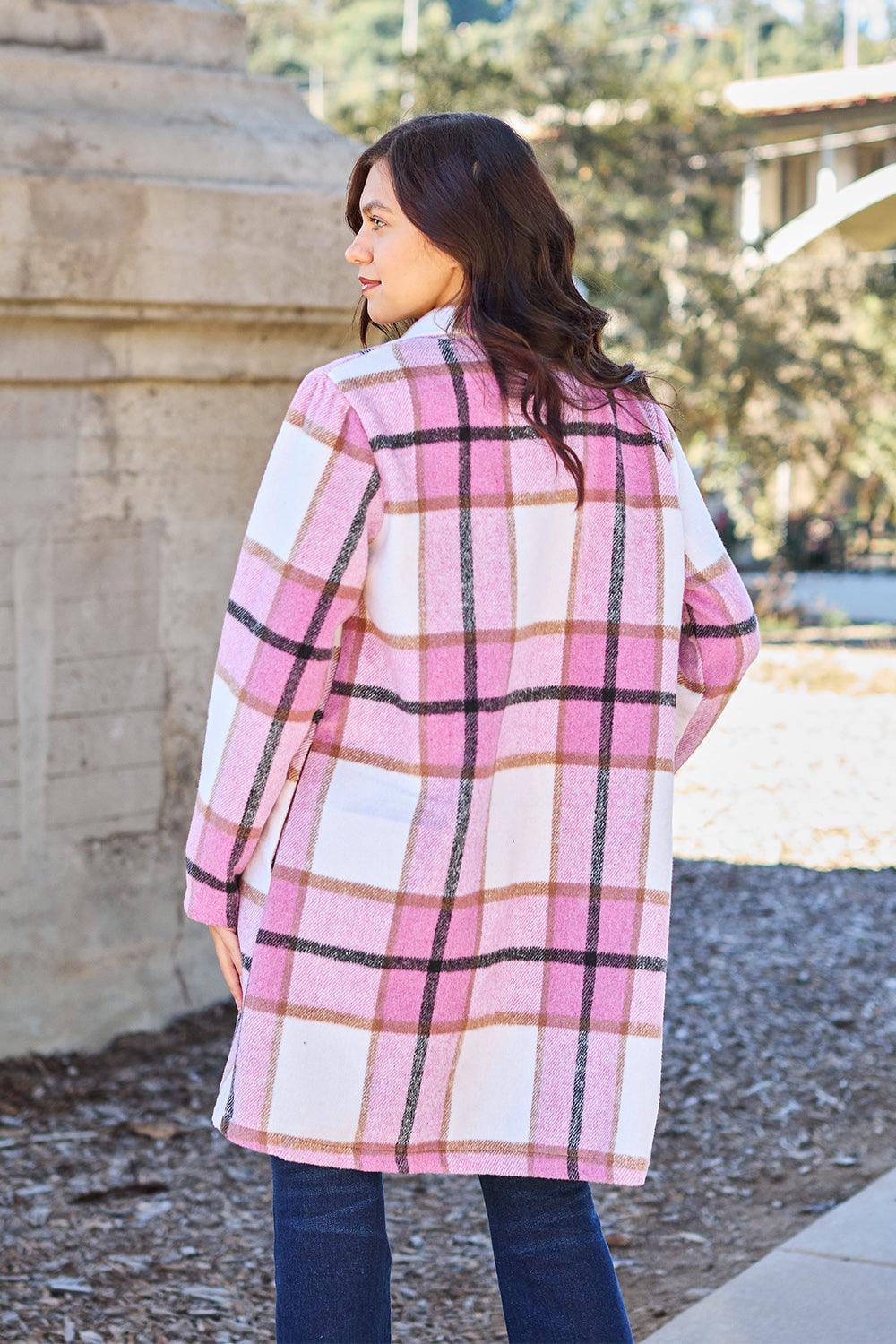 Double Take Full Size Plaid Button Up Lapel Collar Coat Carauana Store