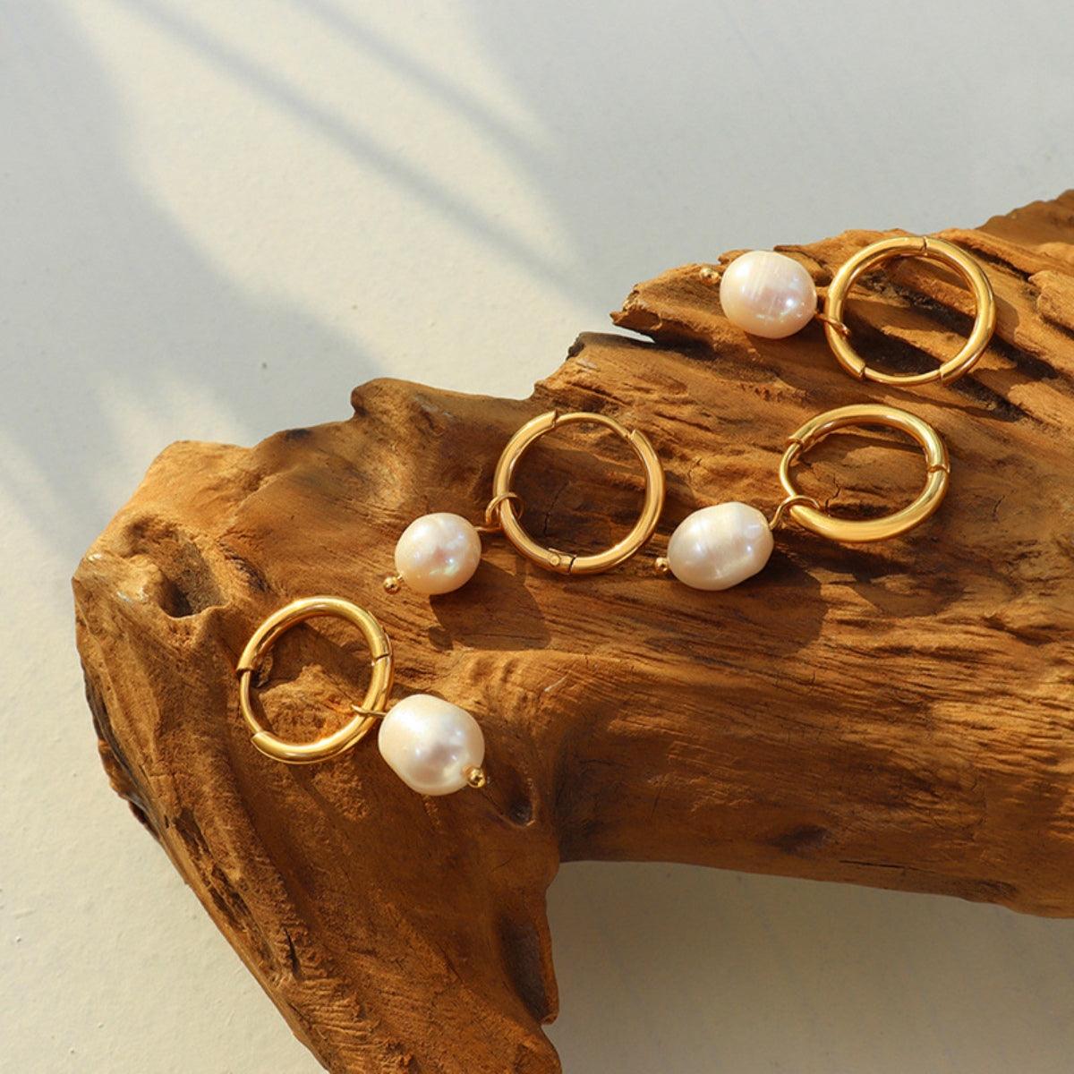 Gold-Plated Titanium Steel Pearl Earrings Carauana Store