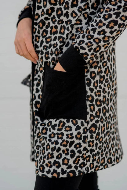 Pocketed Leopard Open Front Cover Up Carauana Store