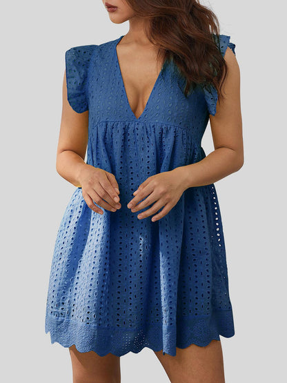 Ruffled Eyelet Cap Sleeve Mini Dress Carauana Store