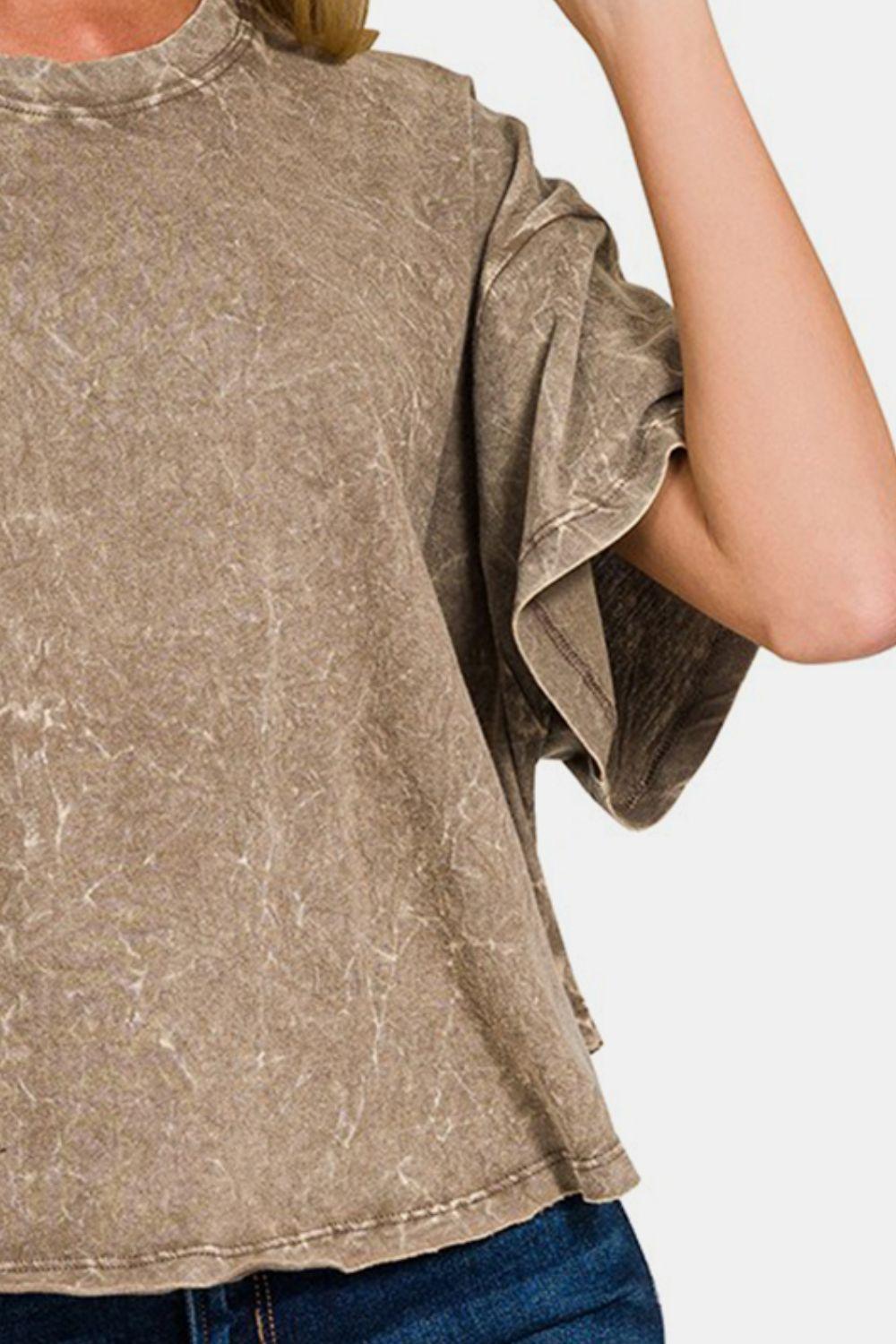 Zenana Washed Round Neck Drop Shoulder Cropped T-Shirt Carauana Store