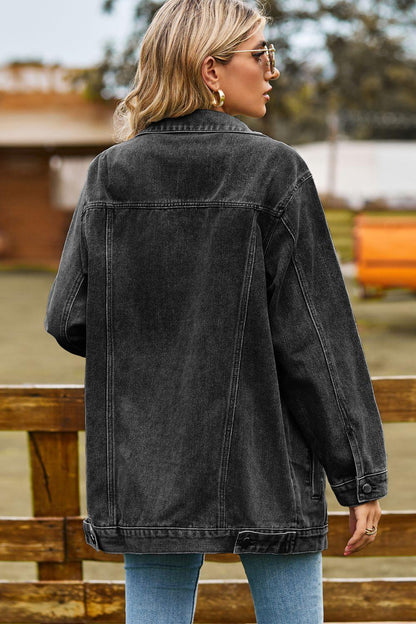 Buttoned Collared Neck Denim Jacket with Pockets Carauana Store
