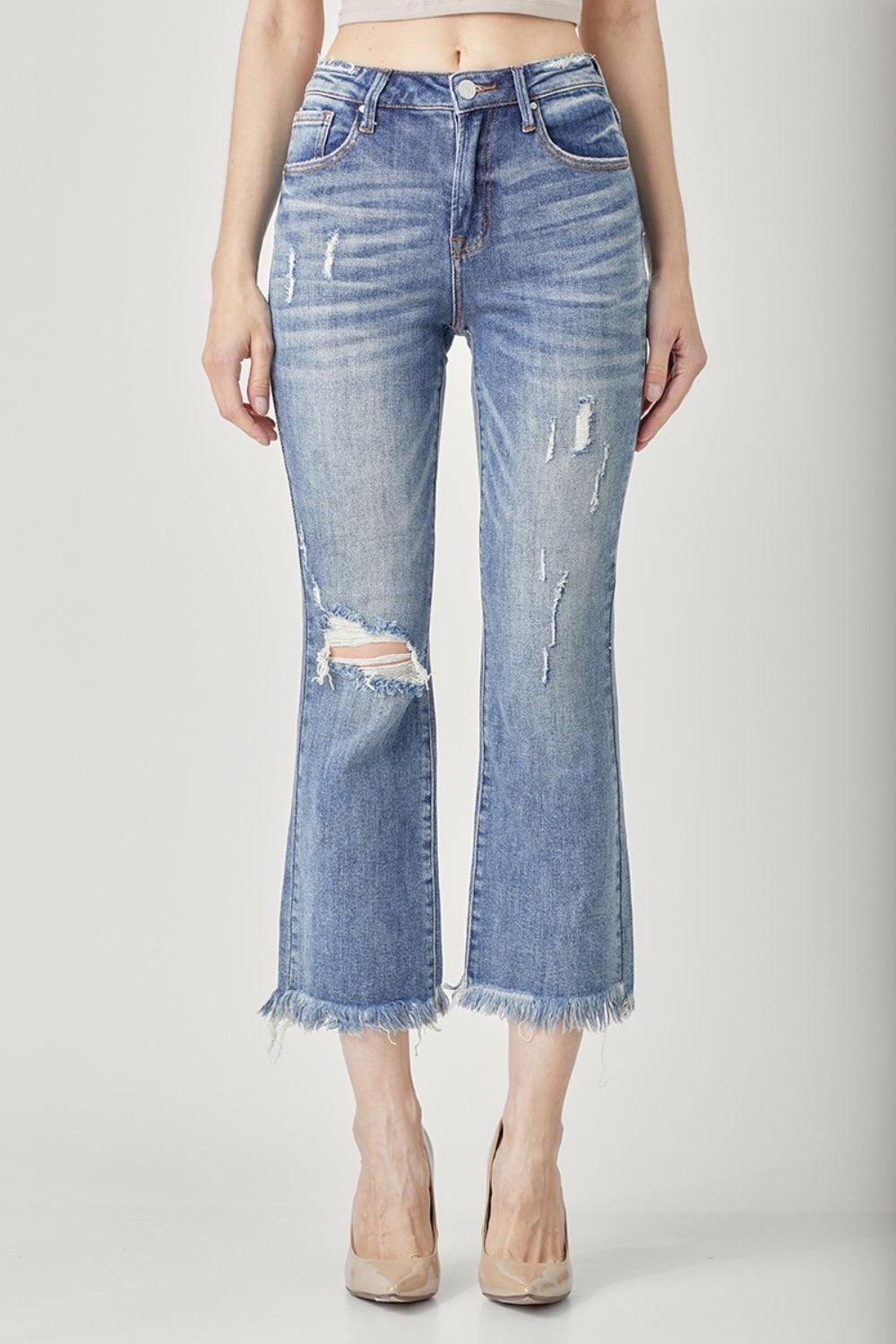 RISEN High Waist Distressed Cropped Bootcut Jeans Carauana Store