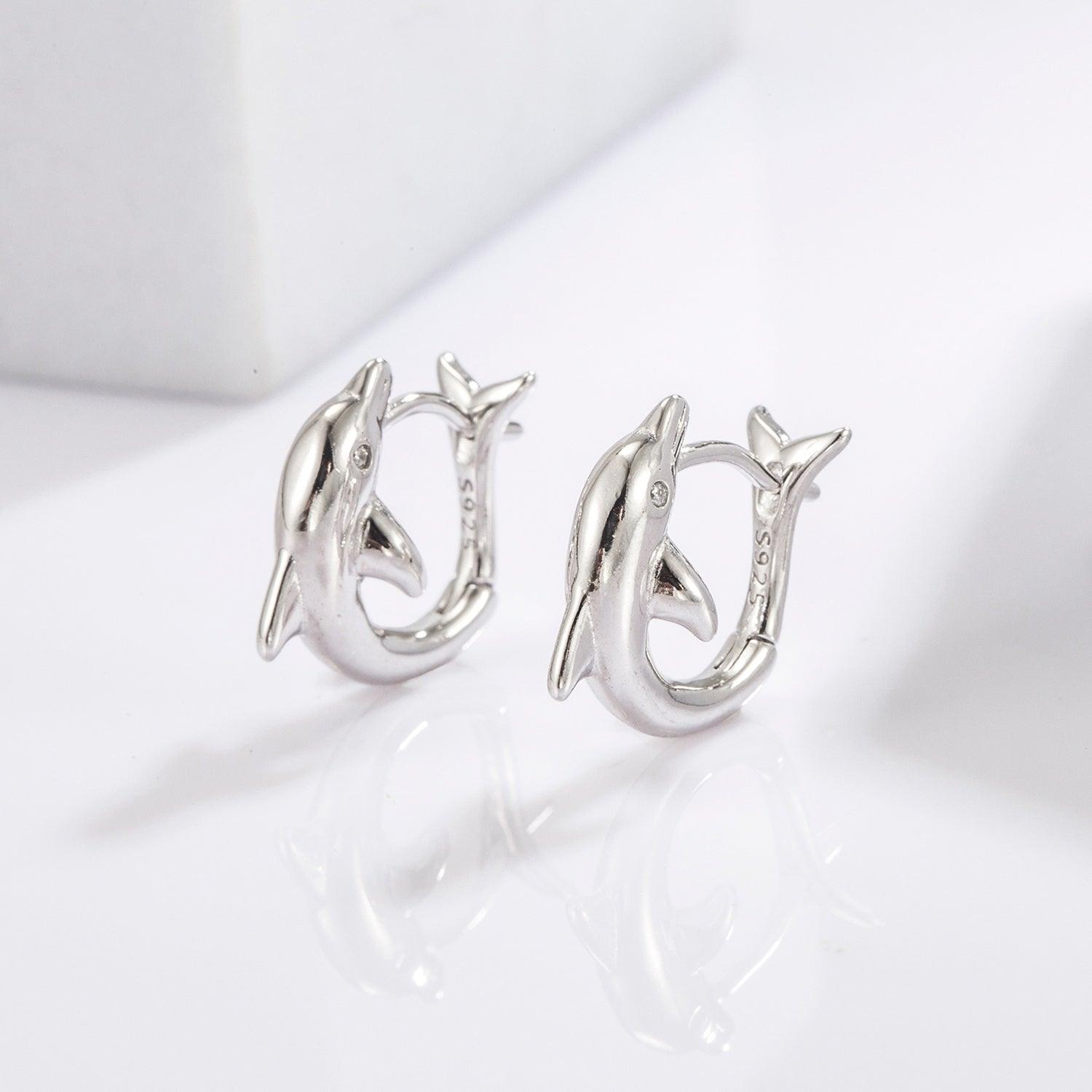 925 Sterling Silver Zircon Dolphin Earrings Carauana Store