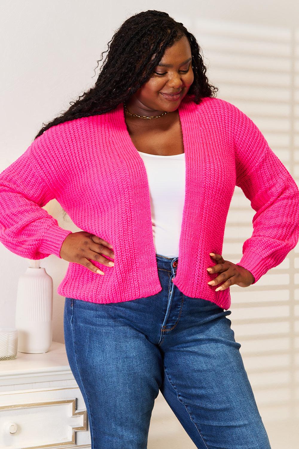 Woven Right Rib-Knit Open Front Drop Shoulder Cardigan Carauana Store