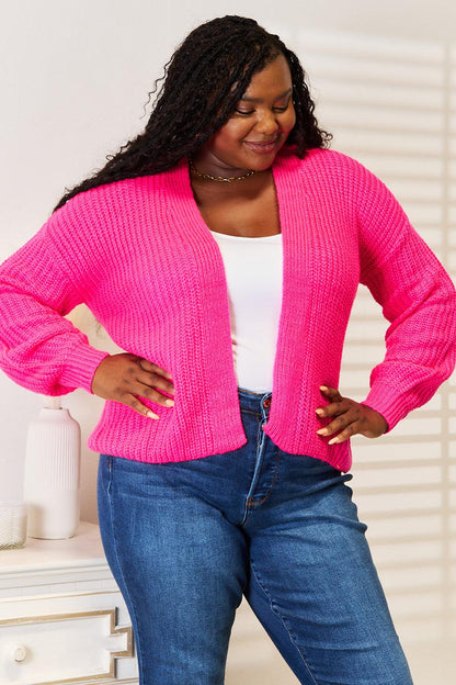 Woven Right Rib-Knit Open Front Drop Shoulder Cardigan Carauana Store