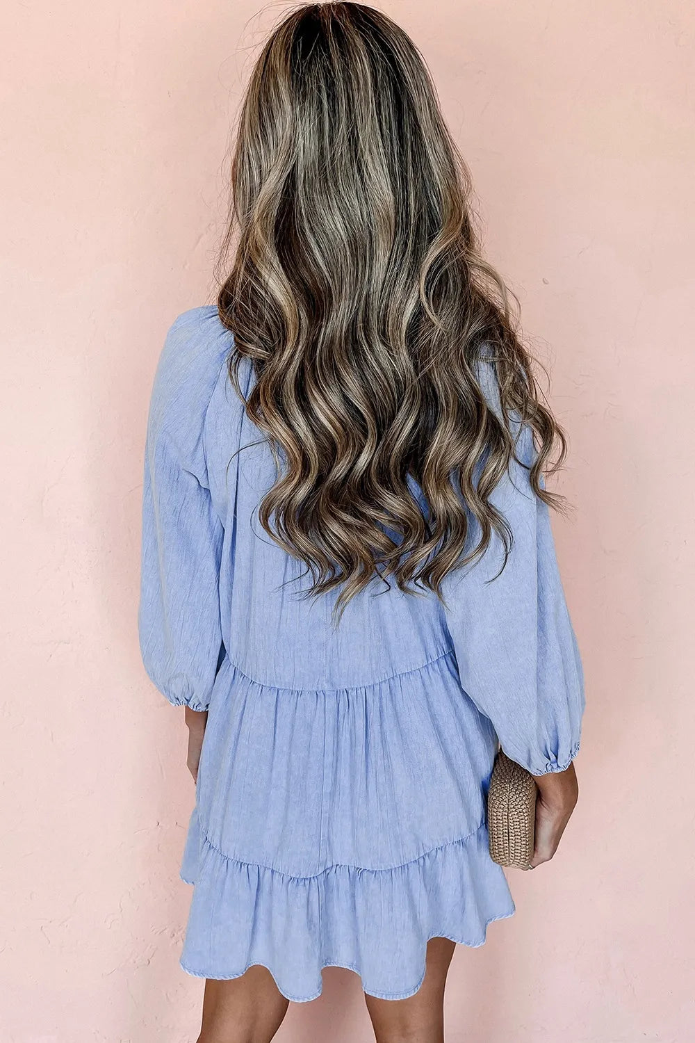 V-Neck Tiered Ruffled Hem Mini Dress Carauana Store