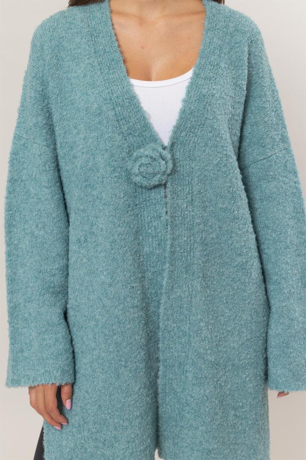 HYFVE Front Rosette Longline Slit Sweater Cardigan Carauana Store