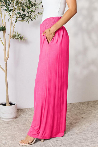 Double Take Full Size Smocked Wide Waistband Wide Leg Pants Carauana Store