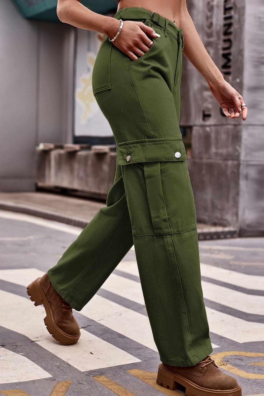 Buttoned Loose Fit Jeans with Pockets Carauana Store