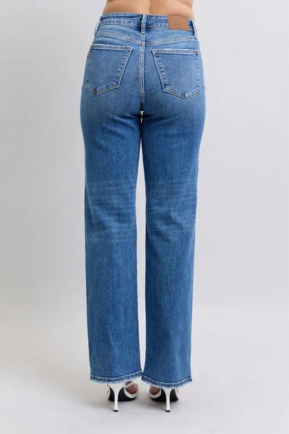 Judy Blue Full Size High Waist V-Front Vintage Wash Straight Jeans Plus Size Carauana Store