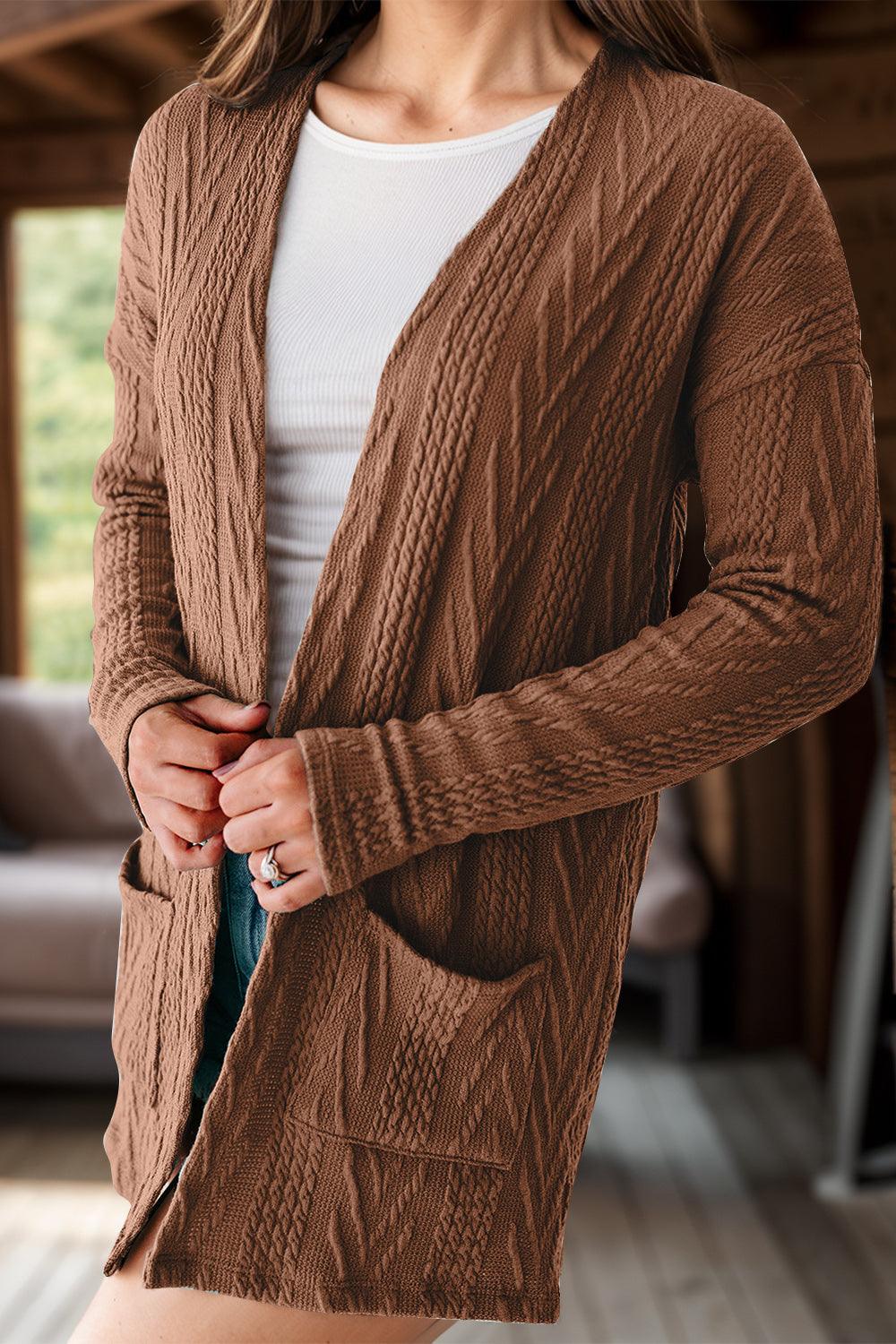 Textured Open Front Cover Up with Pockets Carauana Store