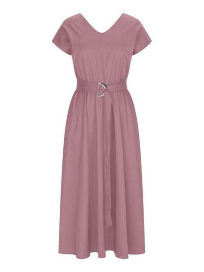 Ruched V-Neck Cap Sleeve Dress Carauana Store