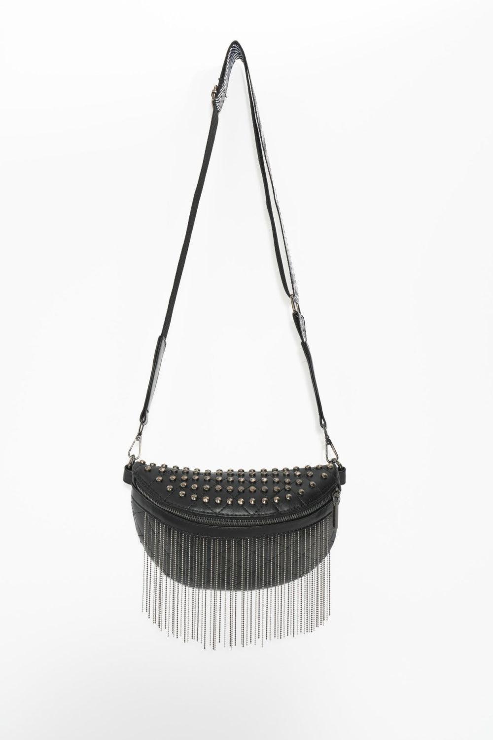 Adored PU Leather Studded Sling Bag with Fringes Carauana Store