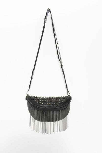 Adored PU Leather Studded Sling Bag with Fringes Carauana Store