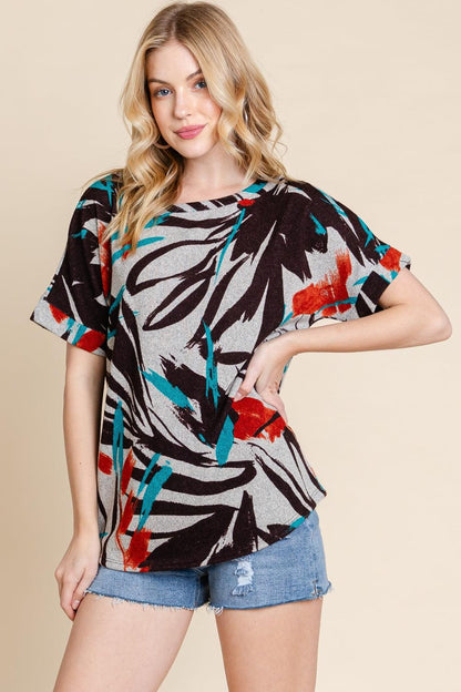 BOMBOM Printed Round Neck Short Sleeve T-Shirt Carauana Store