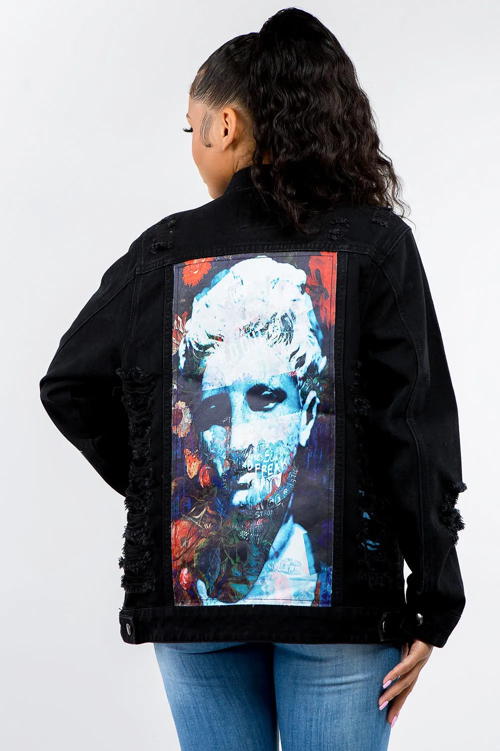 American Bazi Full Size Button Up Distressed Denim Jacket Carauana Store