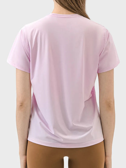 Millennia Slit Round Neck Short Sleeve Active T-Shirt Carauana Store