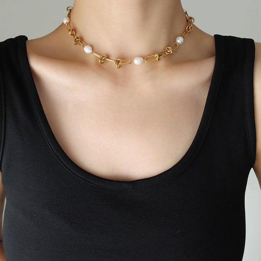 Freshwater Pearl Titanium Steel Necklace Carauana Store