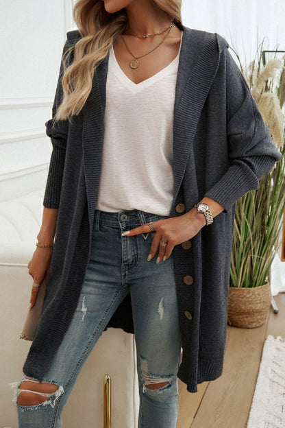 Devine Button Up Long Sleeve Hooded Cardigan Carauana Store
