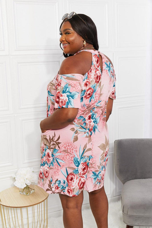 Sew In Love Full Size Fresh-Cut Flowers Cold-Shoulder Dress Carauana Store