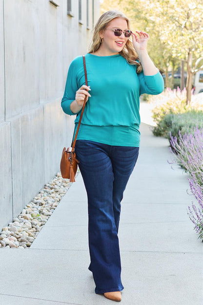 Basic Bae Full Size Round Neck Batwing Sleeve Blouse Carauana Store