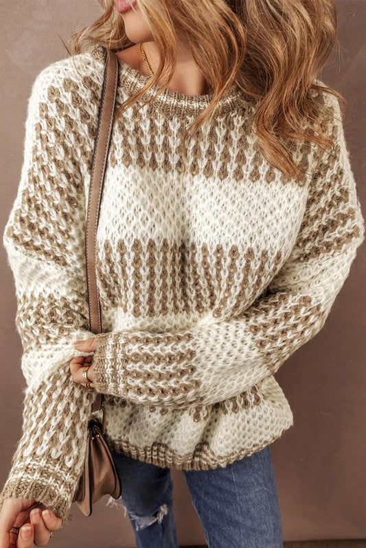 Color Block Round Neck Dropped Shoulder Sweater Carauana Store
