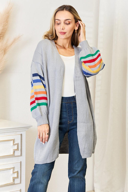 Angel Wings Multicolored Stripe Open Front Longline Cardigan Carauana Store