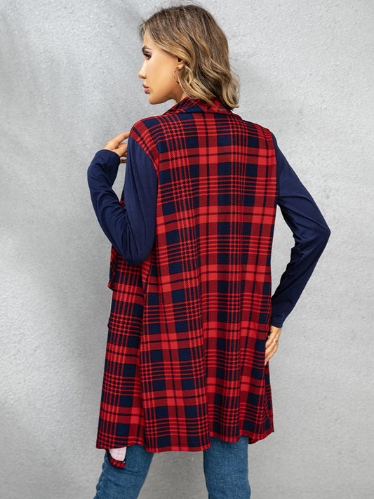 Shiny Plaid Open Front Cardigan Carauana Store