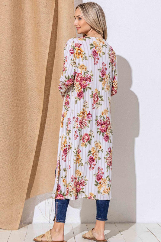 And The Why Floral Kimono Open Front Longline Cardigan Carauana Store