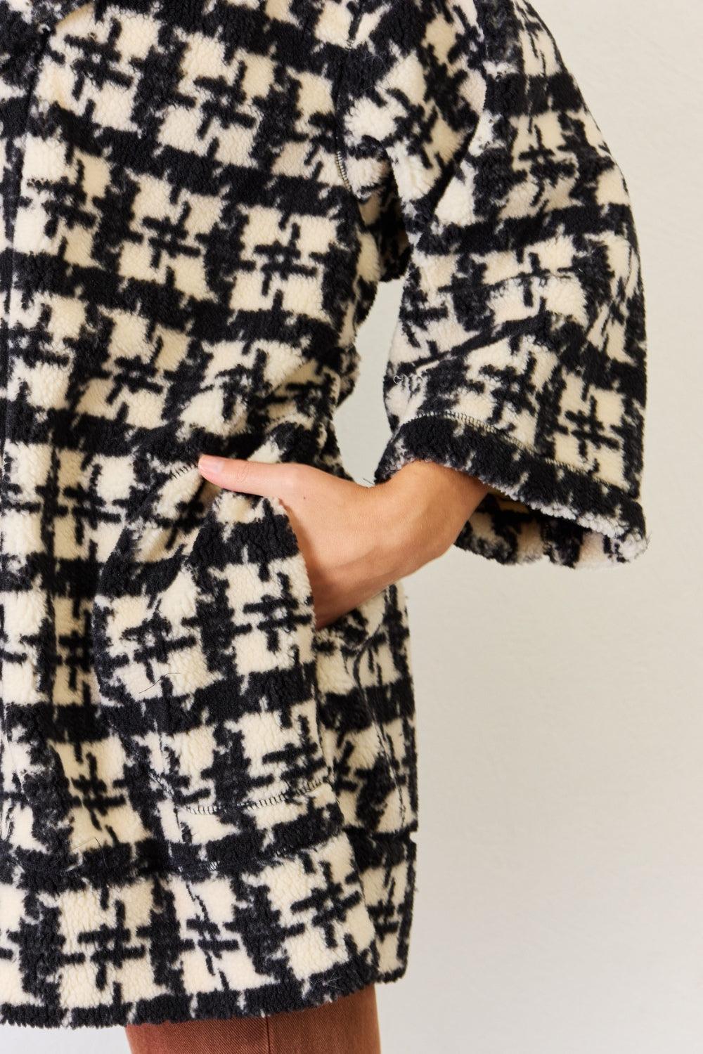 J.NNA Fuzzy Plaid Waist Tie Hooded Robe Cardigan Carauana Store