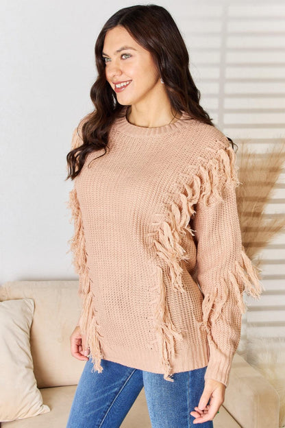 And The Why Tassel Detail Long Sleeve Sweater Carauana Store