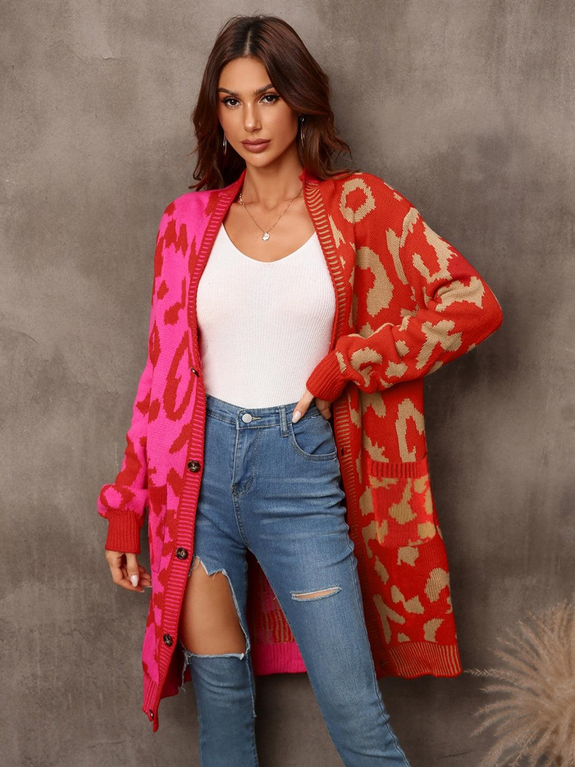 Angel Wings Leopard Button Down Longline Cardigan Carauana Store