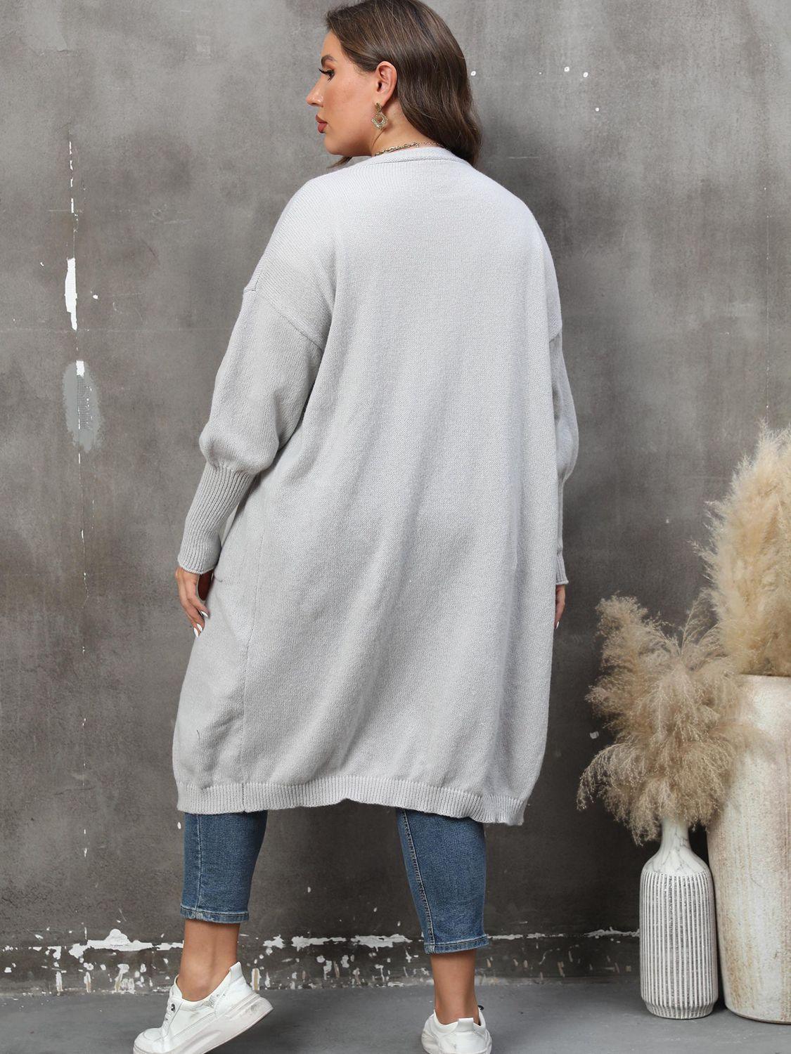 Plus Size Long Sleeve Pocketed Cardigan Carauana Store