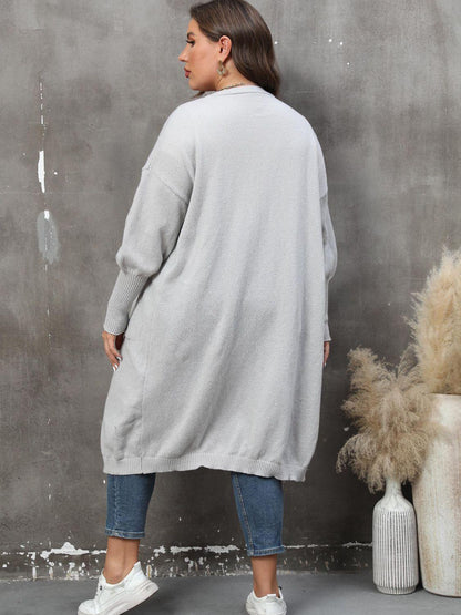 Plus Size Long Sleeve Pocketed Cardigan Carauana Store