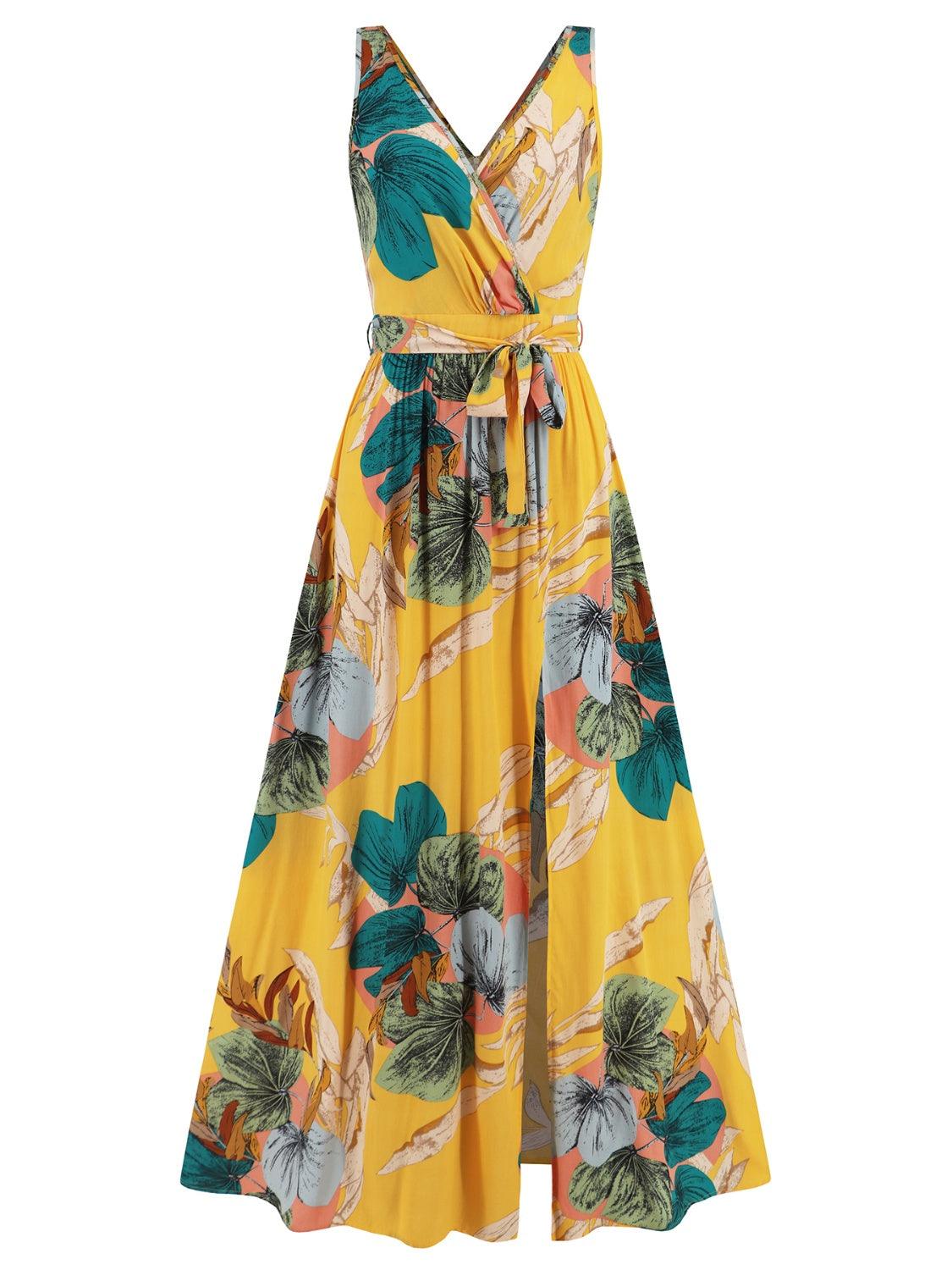 Slit Tied Printed Surplice Dress Carauana Store