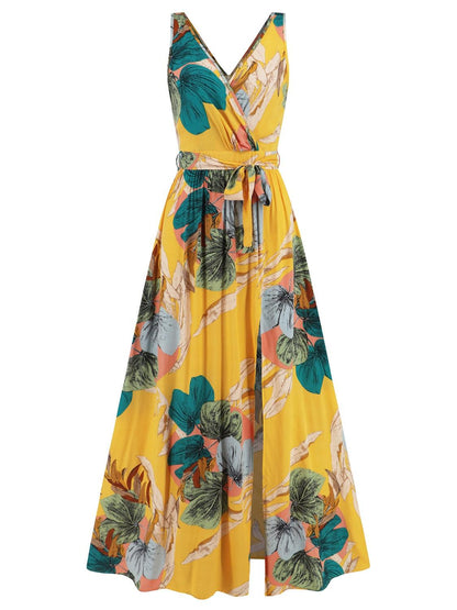 Slit Tied Printed Surplice Dress Carauana Store
