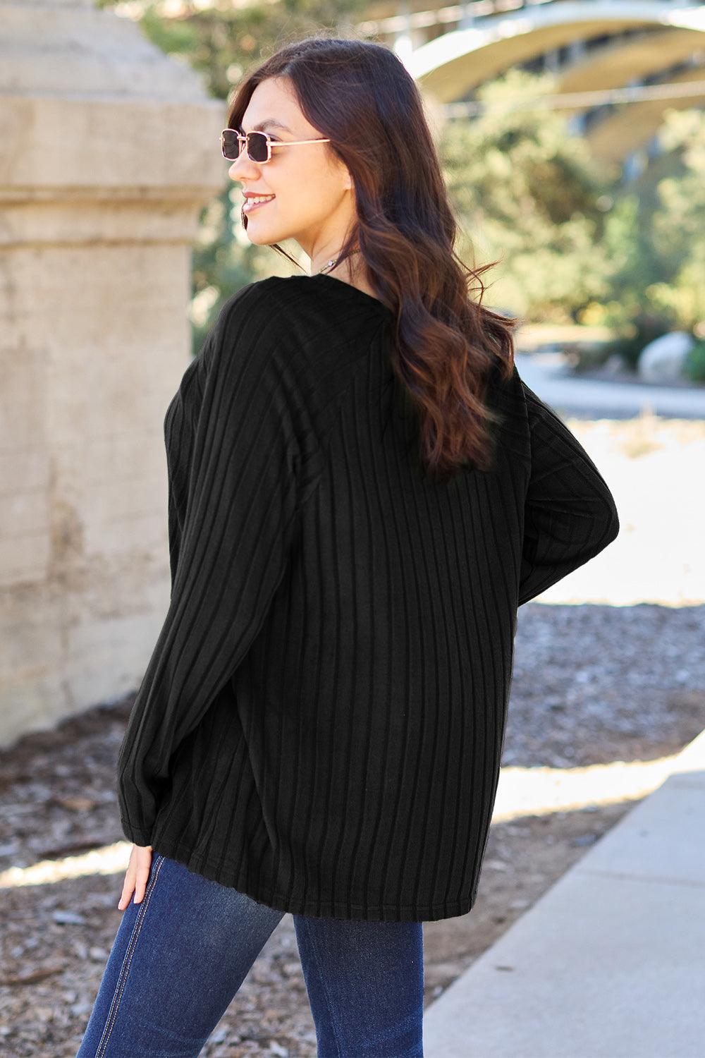 Basic Bae Full Size Ribbed Round Neck Long Sleeve Knit Top Carauana Store