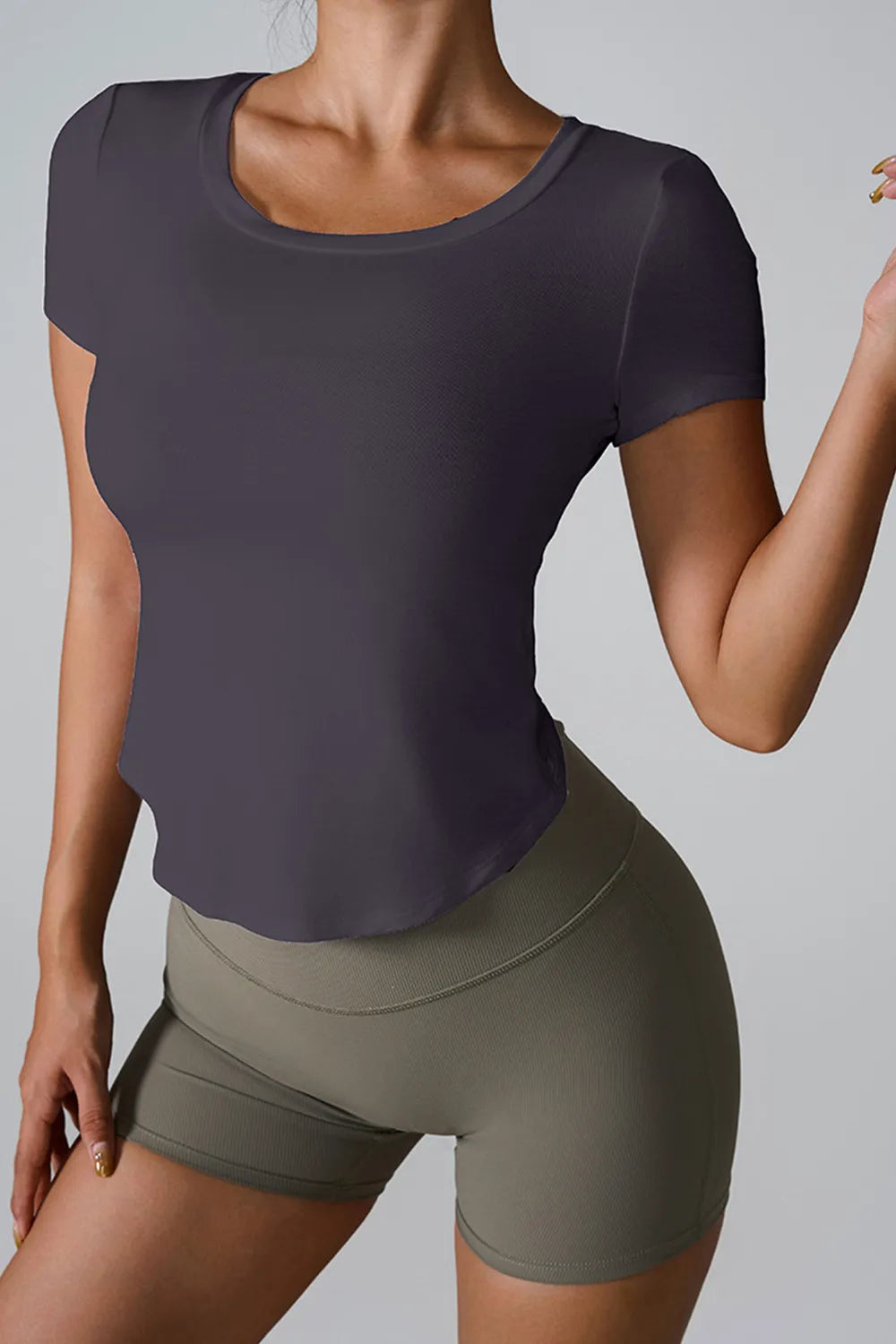 Cutout Round Neck Short Sleeve Active T-Shirt Carauana Store