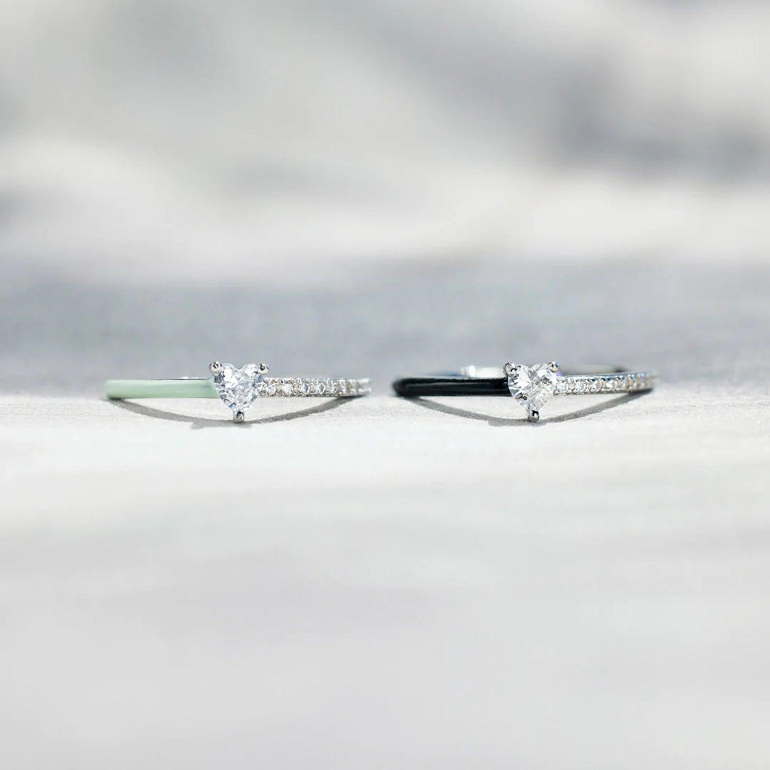 Heart Shape Inlaid Zircon Enamel Ring Carauana Store